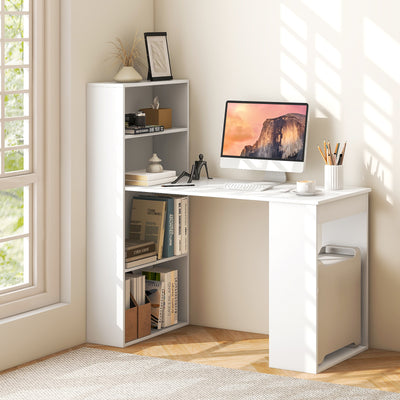 Computer Desk Writing Workstation Office with 6-Tier Storage Shelves-White 