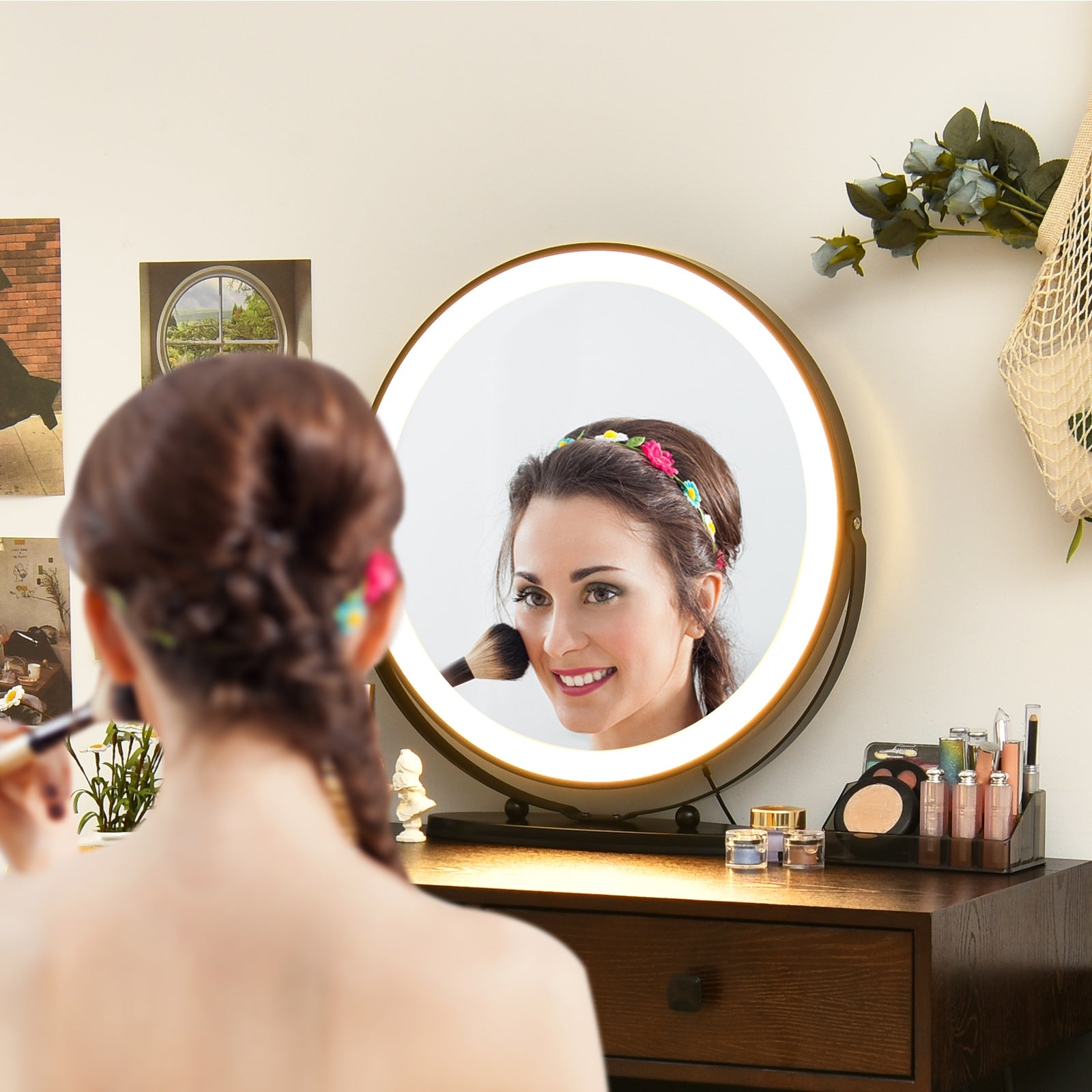 Modern Dressing Table with Storage Cabinet-Brown