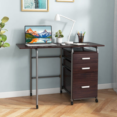 Folding Computer Laptop Desk Wheeled Home Office Furniture-BrownÂ 