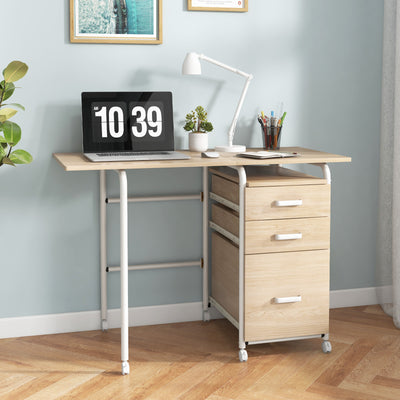 Folding Computer Laptop Desk Wheeled Home Office Furniture-NaturalÂ 