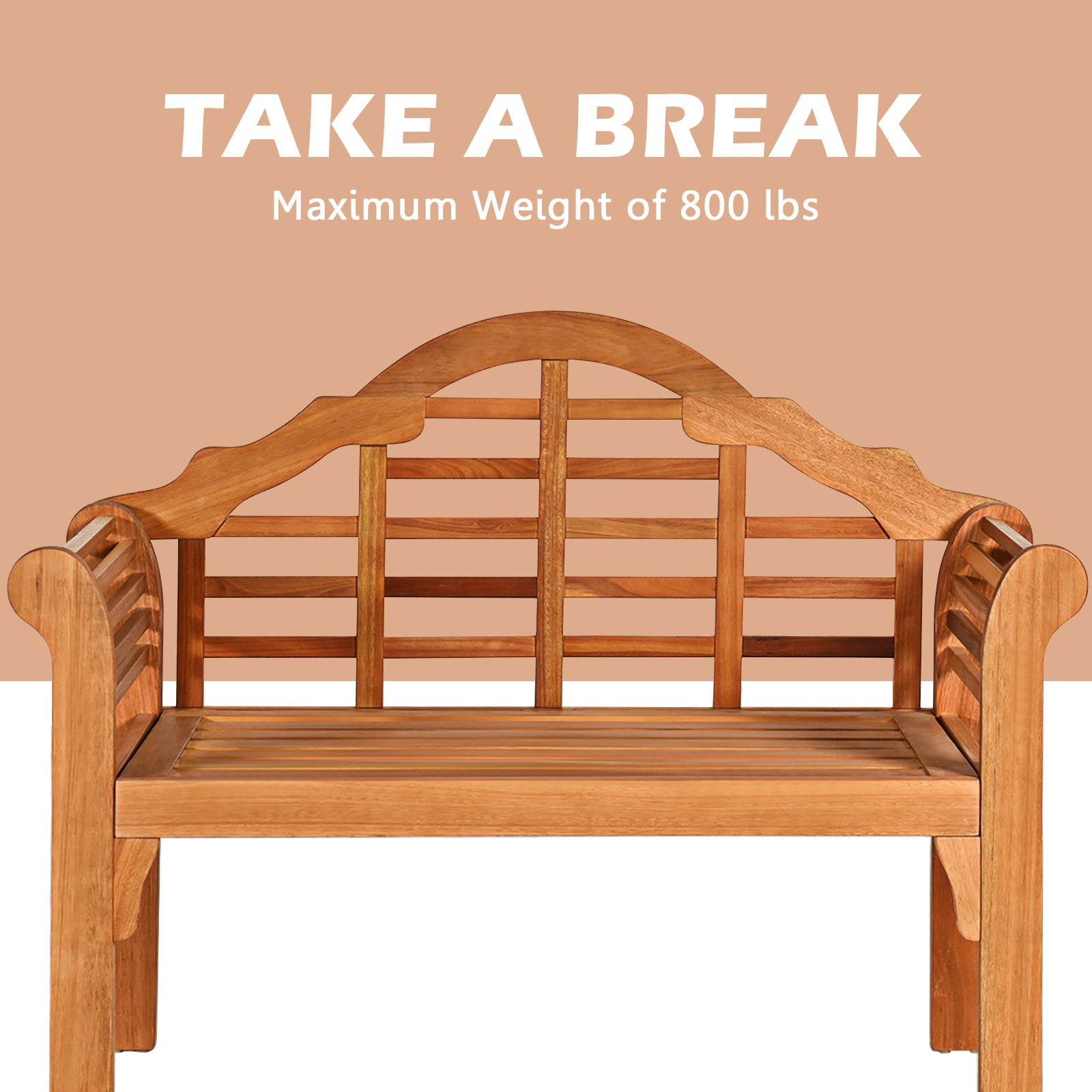 49 Inch Eucalyptus Wood Outdoor Folding Bench with Backrest Armrest for Patio Garden 