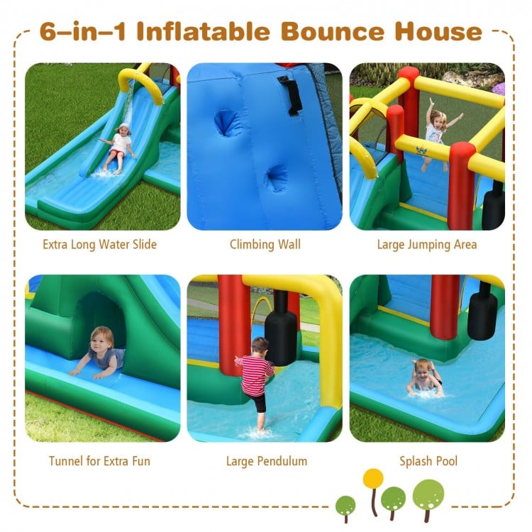 Inflatable Water Slide Climbing Bounce House with Tunnel and 735W Blower