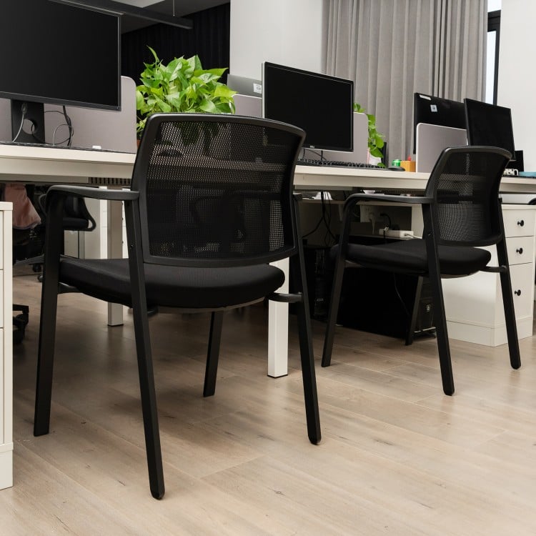 Set of 2 Stackable Reception Room Chairs with Padded Seat-Black