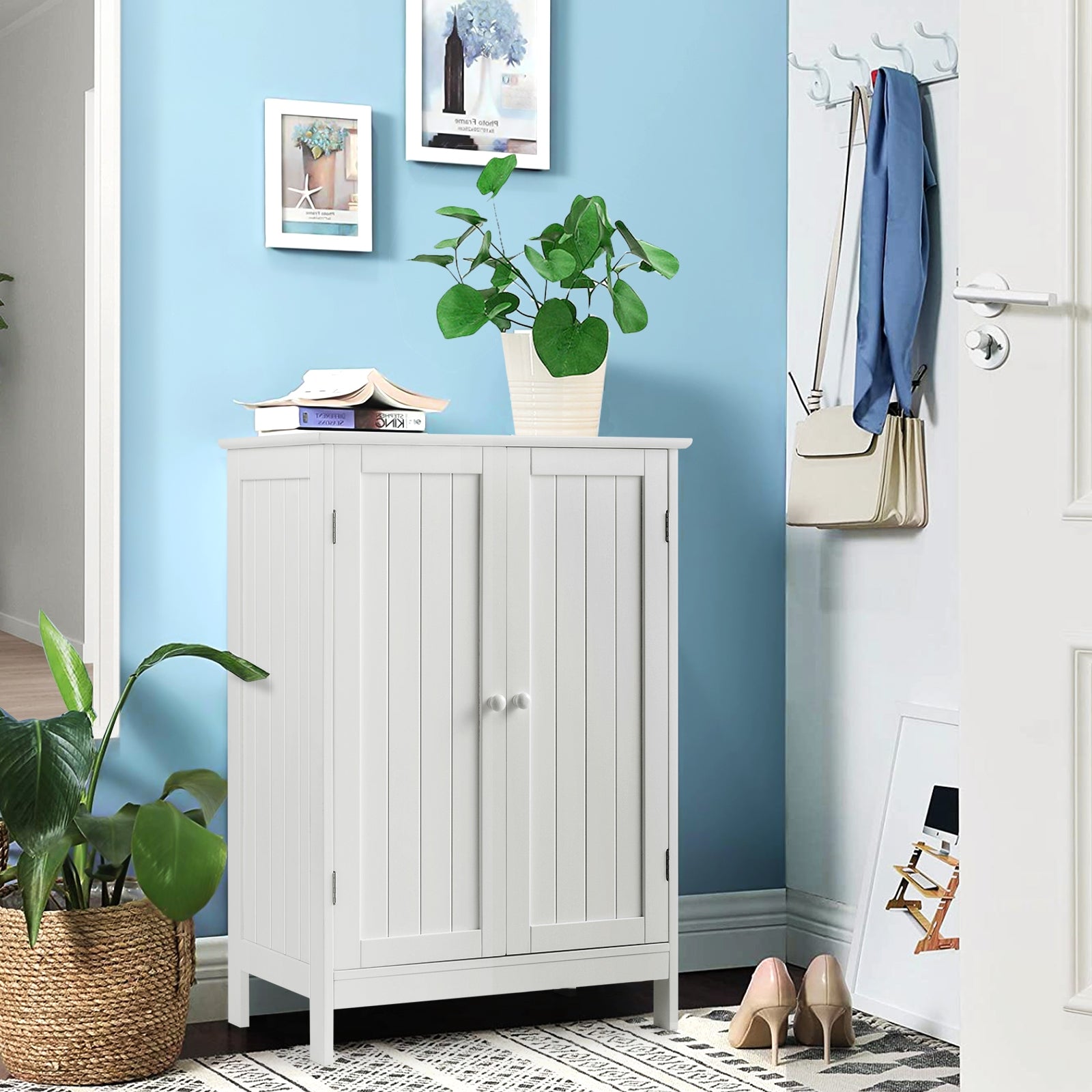 Bathroom Floor Storage Double Door Cupboard Cabinet