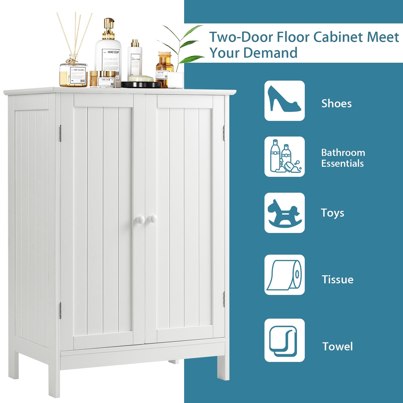 Bathroom Floor Storage Double Door Cupboard Cabinet