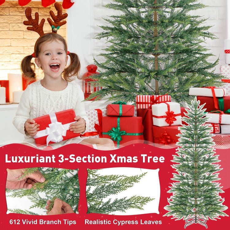 7.5 Feet Artificial Cypress Christmas Tree Pre-lit Hinged