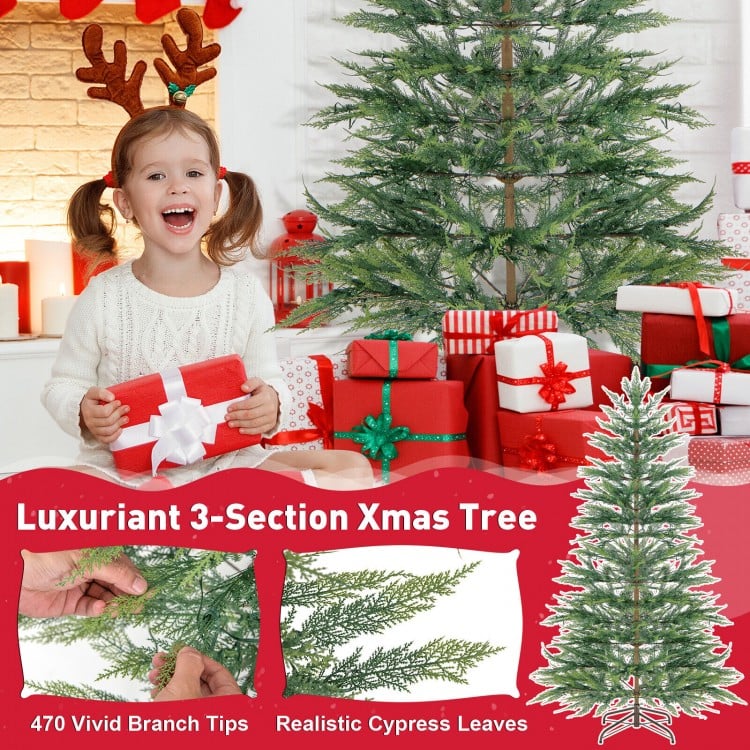 6.5 Feet Artificial Cypress Christmas Tree Pre-lit Hinged