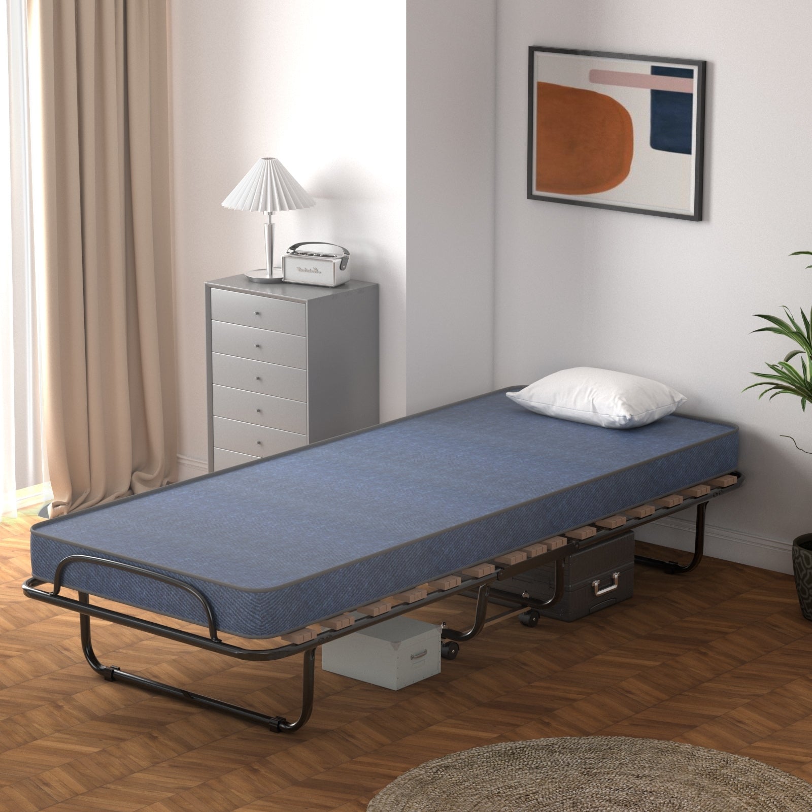 Portable Folding Bed with Memory Foam Mattress and Sturdy Metal Frame Made in Italy-NavyÂ 