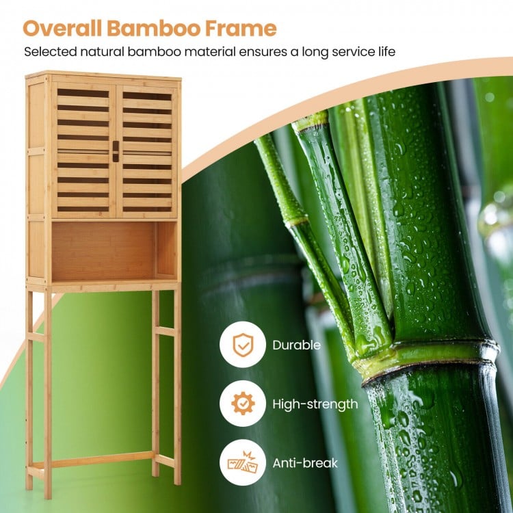 Bamboo Over The Toilet Storage Cabinet Bathroom with Adjustable Shelf-Natural