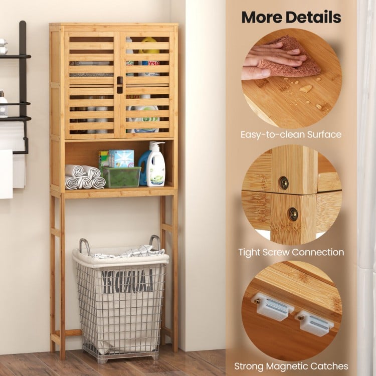 Bamboo Over The Toilet Storage Cabinet Bathroom with Adjustable Shelf-Natural