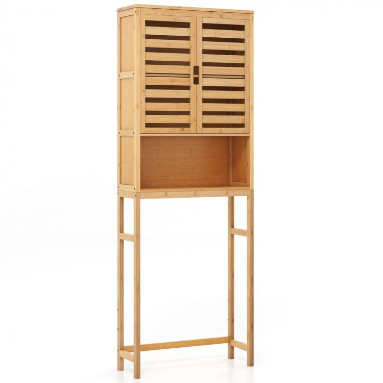 Bamboo Over The Toilet Storage Cabinet Bathroom with Adjustable Shelf-Natural