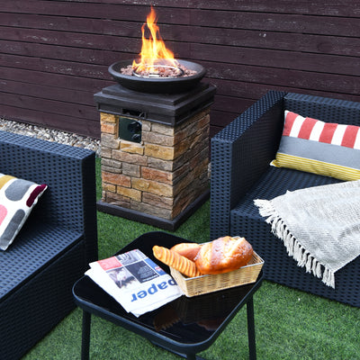 40000BTU Outdoor Propane Burning Fire Bowl Column Realistic Look Firepit Heater-BrownÂ 