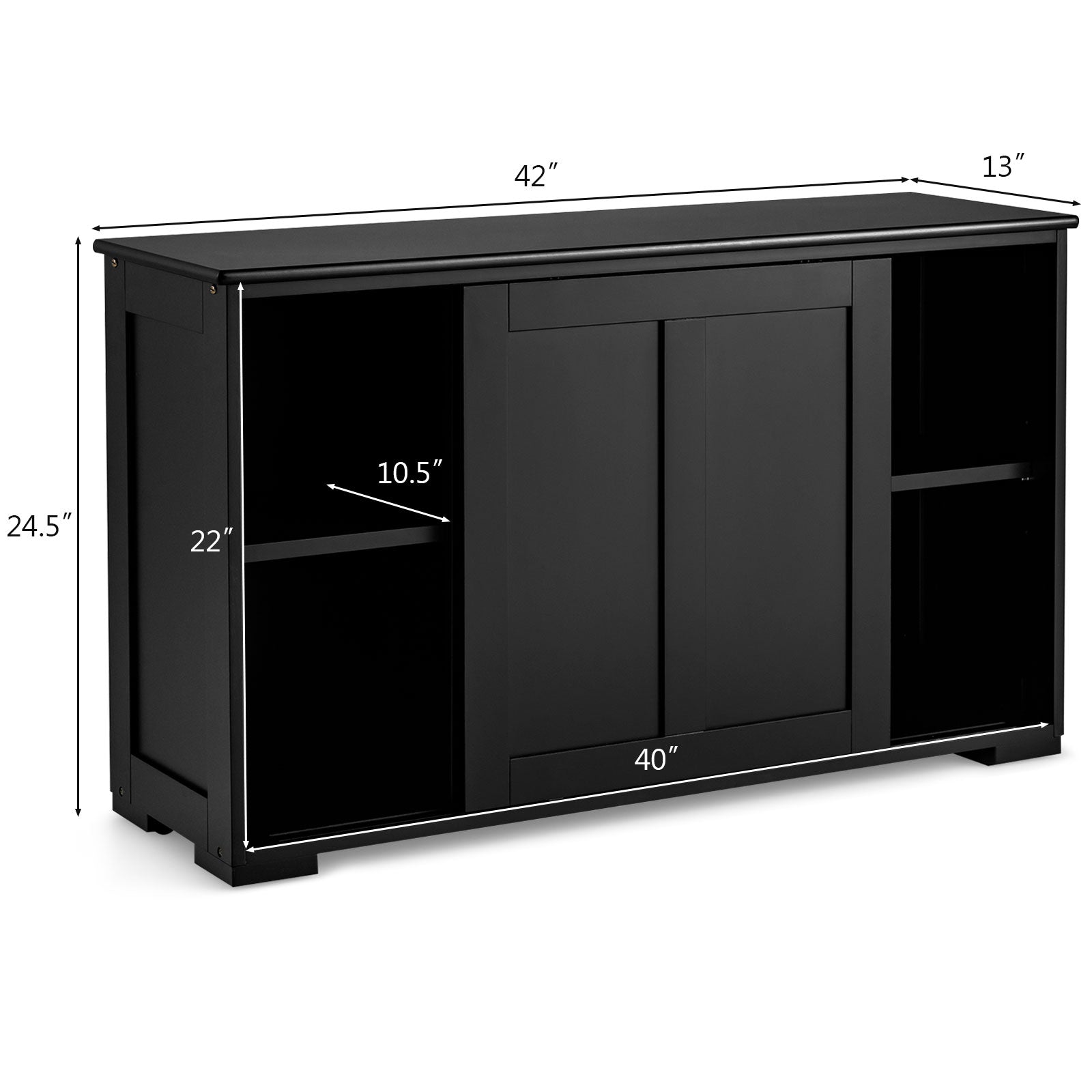 Kitchen Storage Cupboard Cabinet with Sliding Door-Black