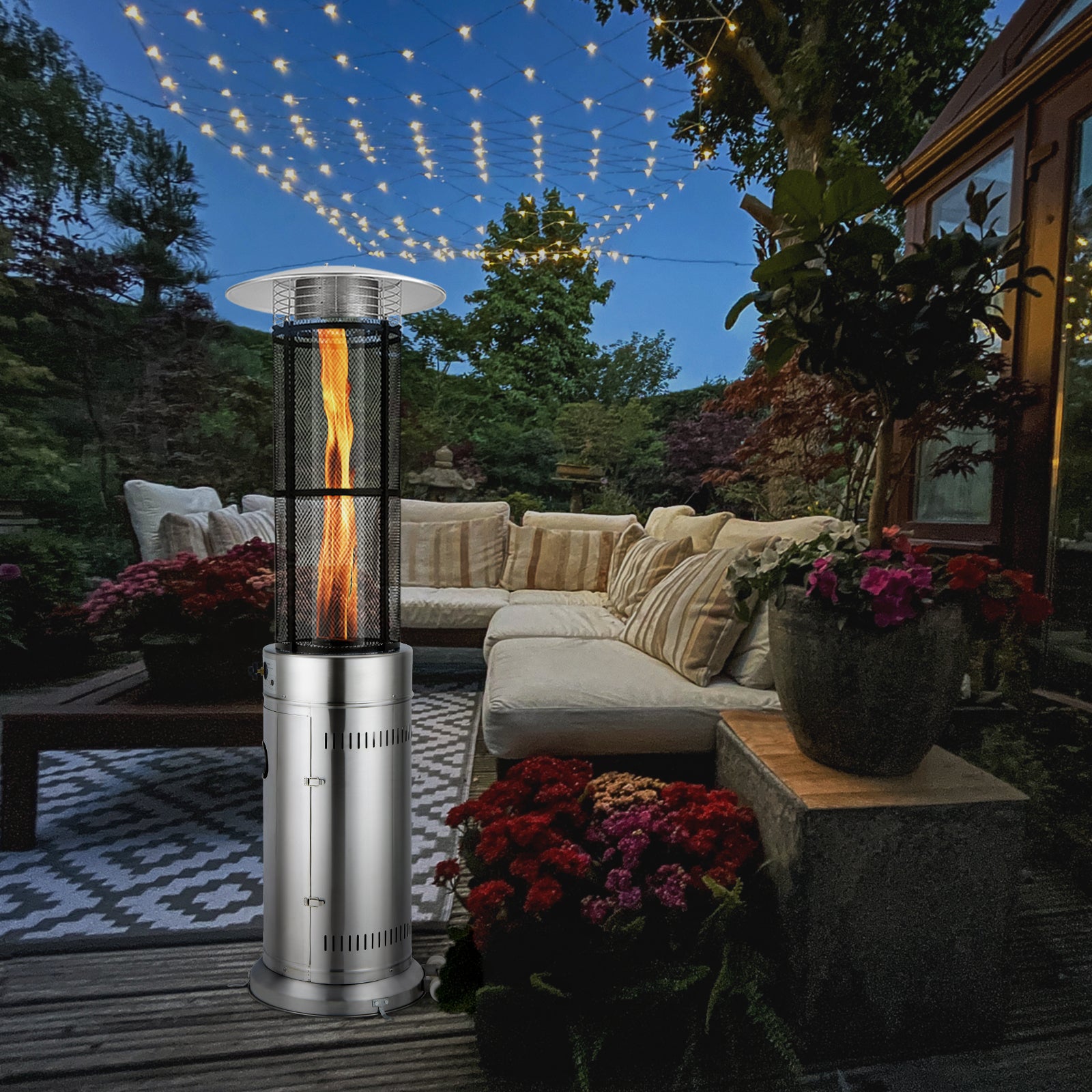 34000 BTU Stainless Steel Round Glass Tube Patio Heaters