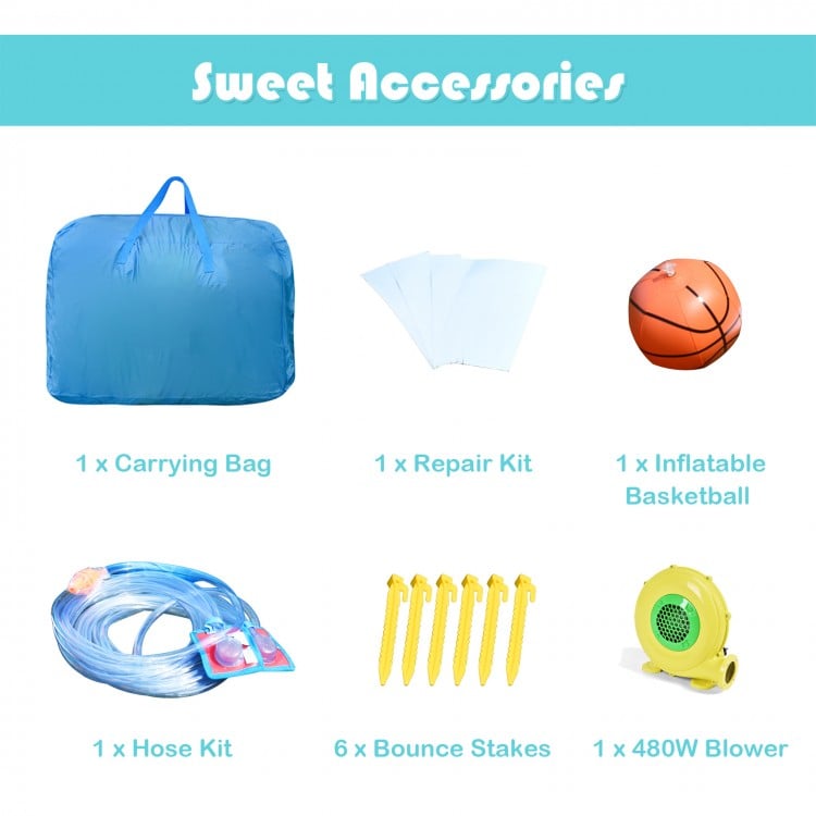 6-in-1 Inflatable Bounce House with Climbing Wall and Basketball Hoop with Blower