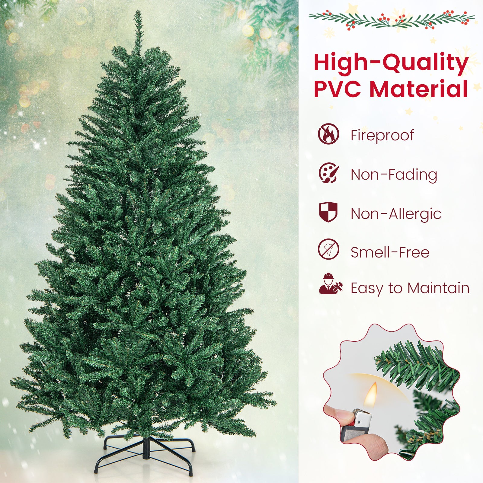 6 Feet Hinged Artificial Christmas Tree with Solid Metal StandÂ 