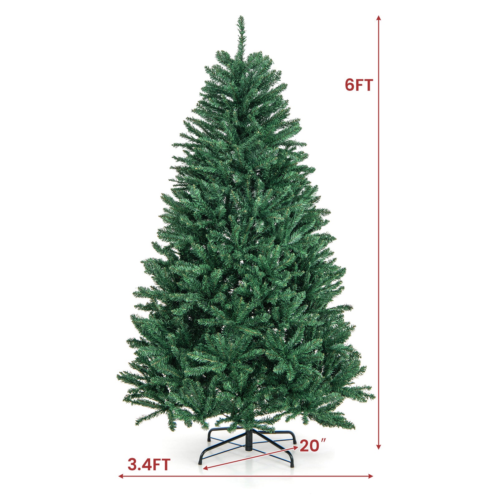 6 Feet Hinged Artificial Christmas Tree with Solid Metal StandÂ 