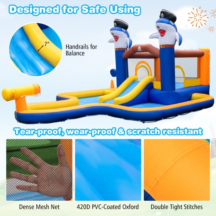 7-In-1 Water Slide Park with Splash Pool and Water Cannon with 680W Blower