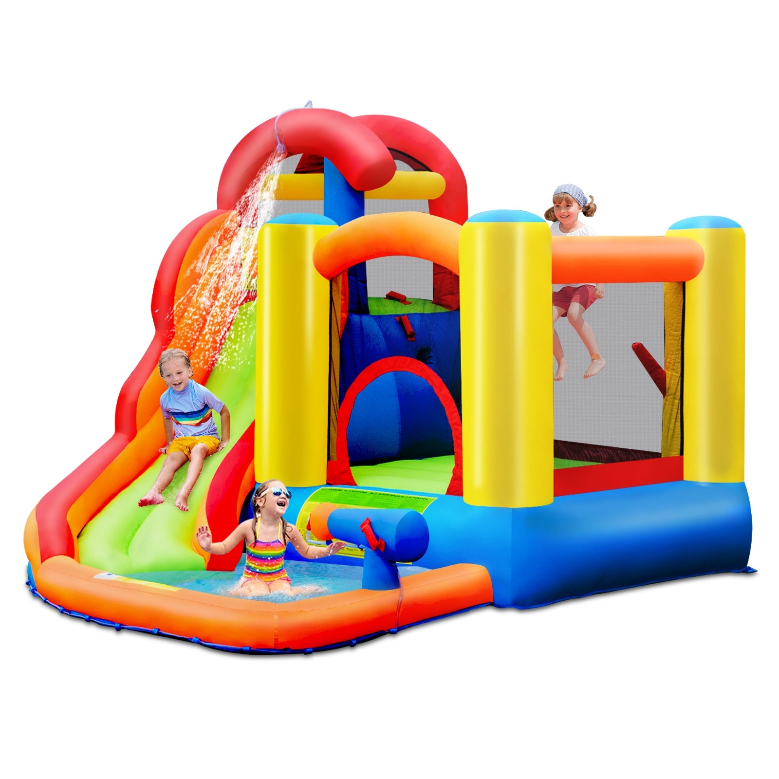 6-in-1 Water Park Bounce House for Outdoor Fun with Blower and Splash Pool