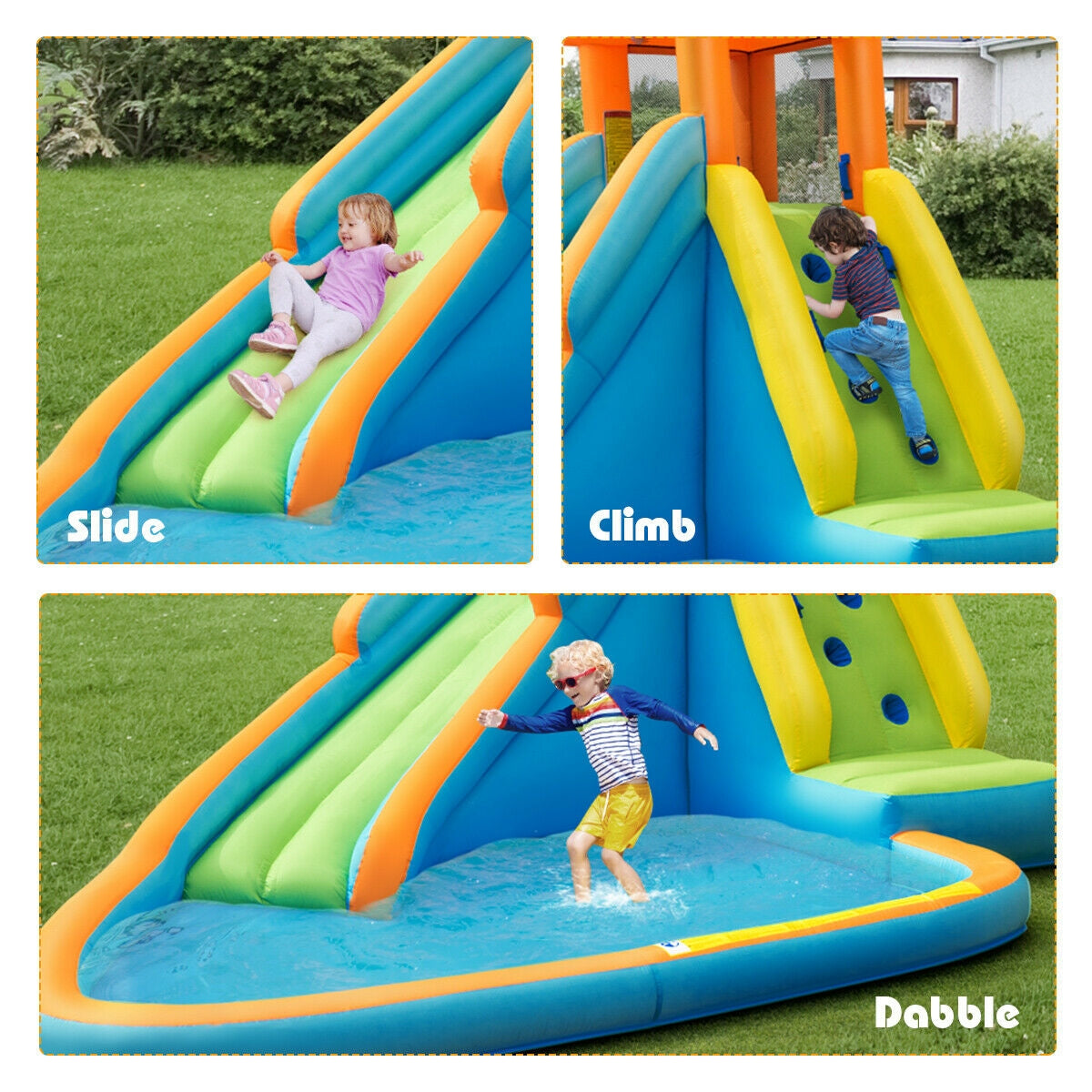 Inflatable Water Slide Kids Bounce House with 740W Blower