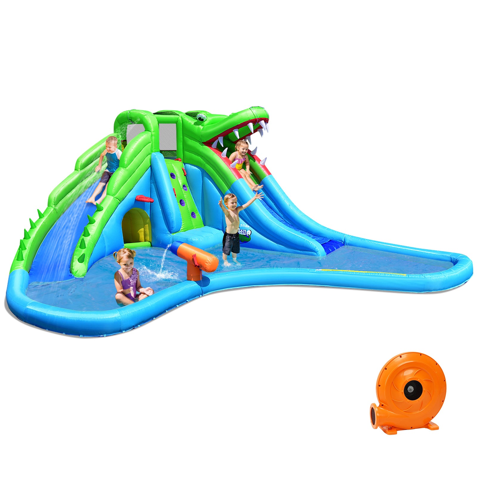 Inflatable Crocodile Water Slide Climbing Wall Bounce House