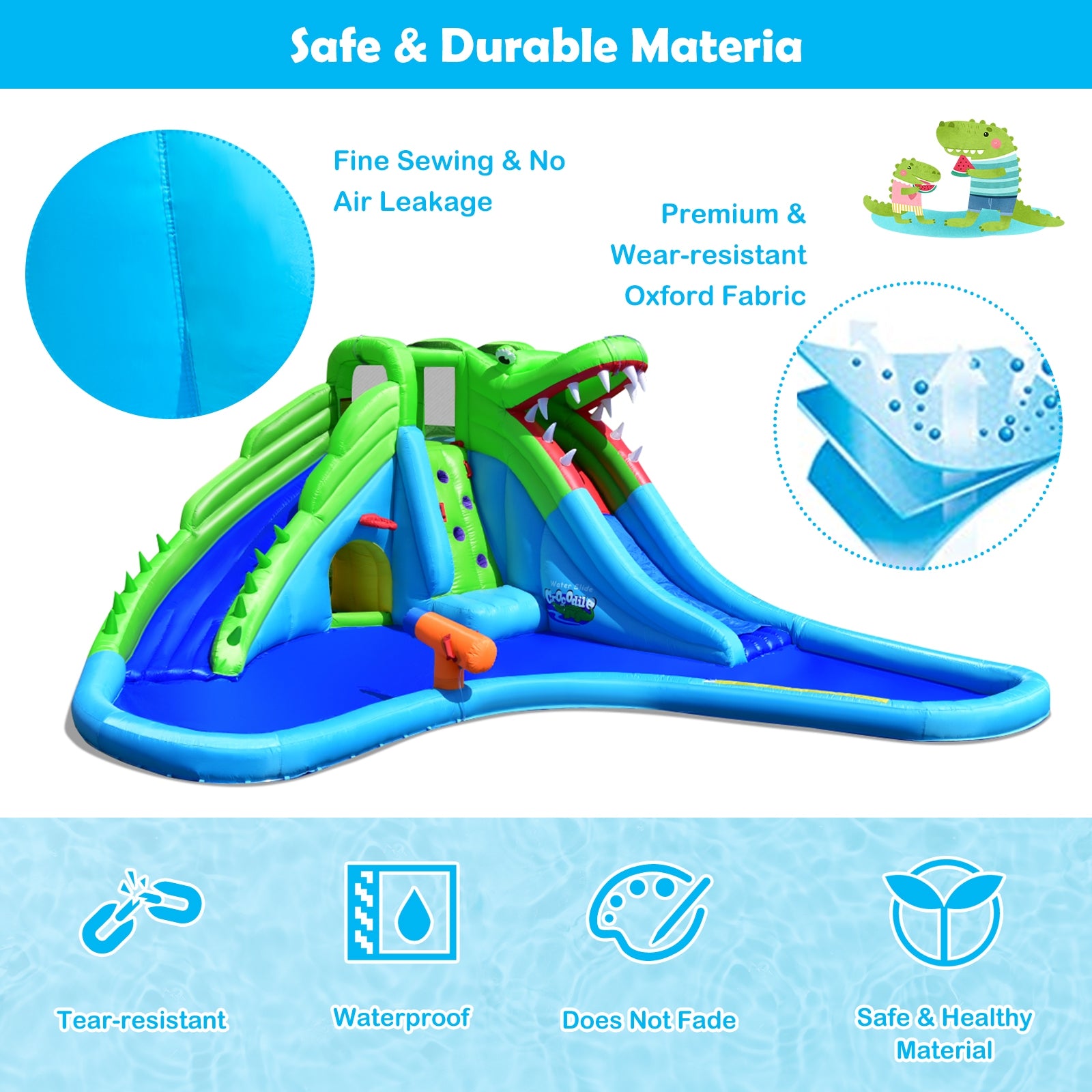 Inflatable Crocodile Water Slide Climbing Wall Bounce House