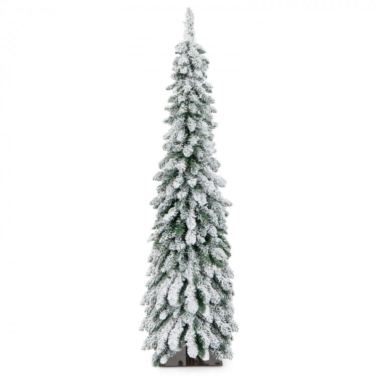 5 Feet Pre-Lit Artificial Christmas Tree Snow-Flocked Slim Pencil Xmas Decor