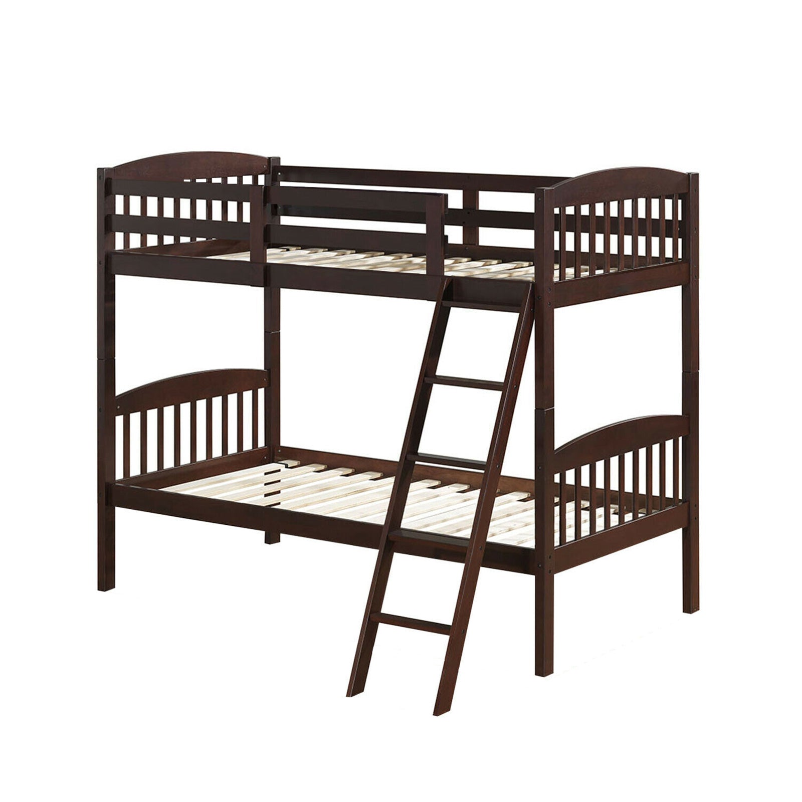 Solid Wood Twin Bunk Beds with Detachable Ladder-Coffee