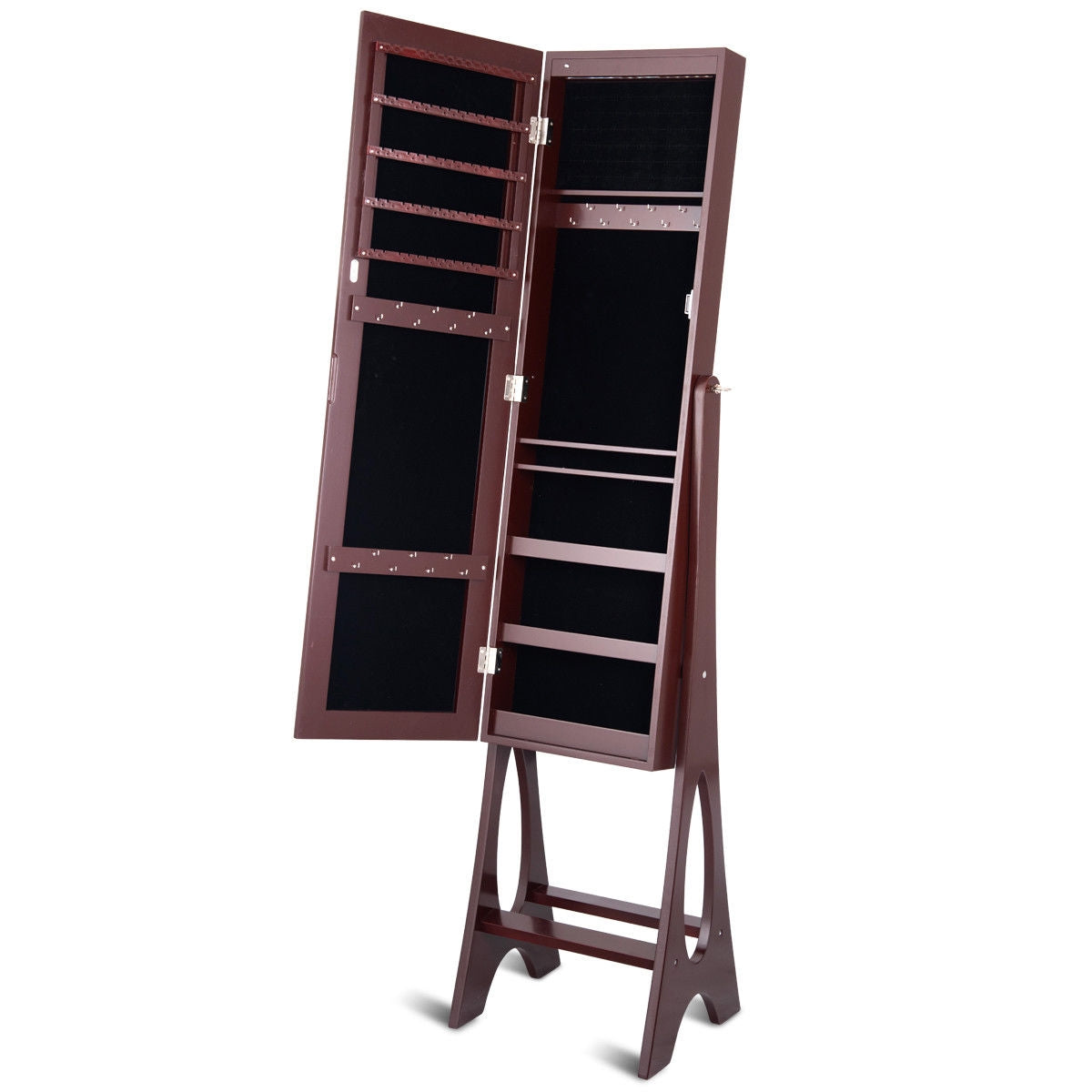 Standing Mirror Jewelry Cabinet-Brown