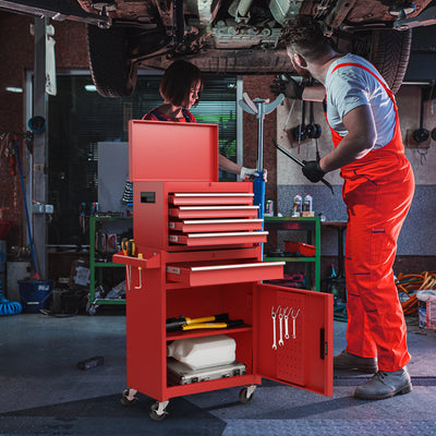 2-in-1 Tool Chest and Cabinet with 5 Sliding Drawers-RedÂ 