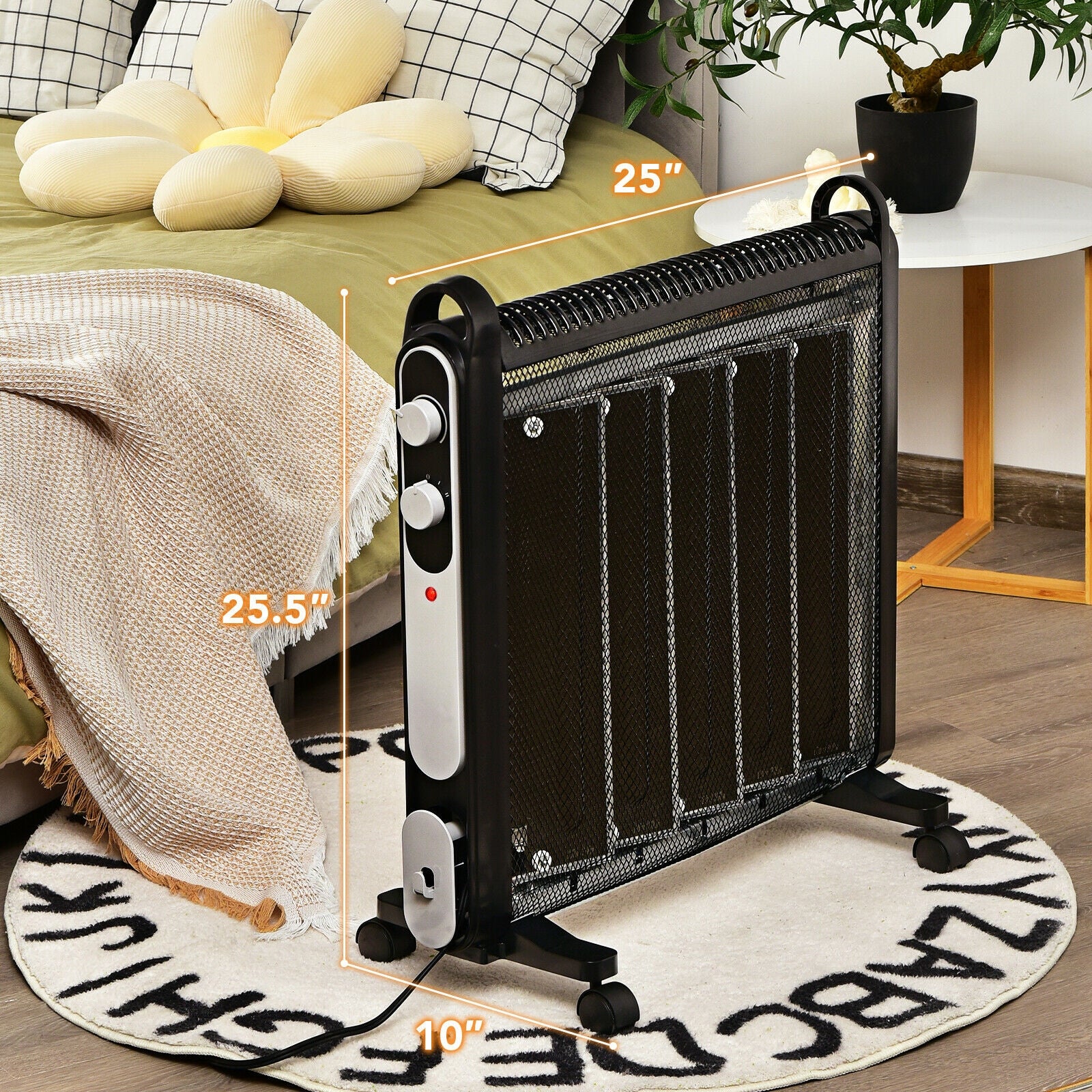 Electric Mica Space Portable Heater with Adjustable Thermostat-Black