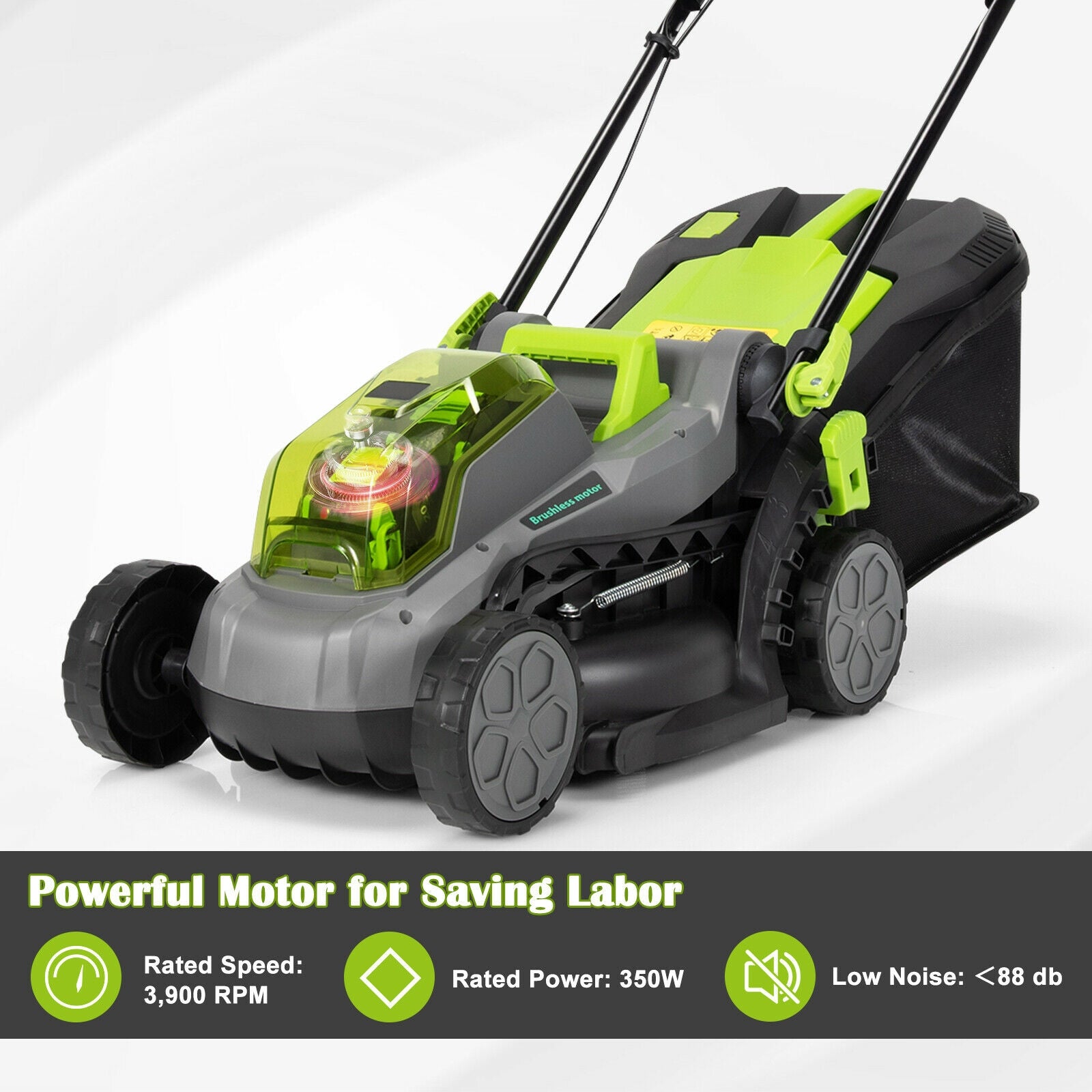 13 Inch Cordless Lawn Mower with Brushless Motor  4Ah Battery and Charger-Green