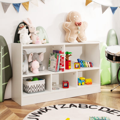 Kids 2-Shelf Bookcase 5-Cube Wood Toy Storage Cabinet Organizer-White 