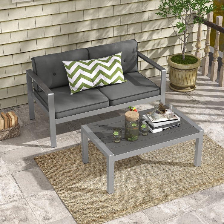 Contemporary 2-Person Sofa Chair with WPC Armrests for Balcony Backyard Porch