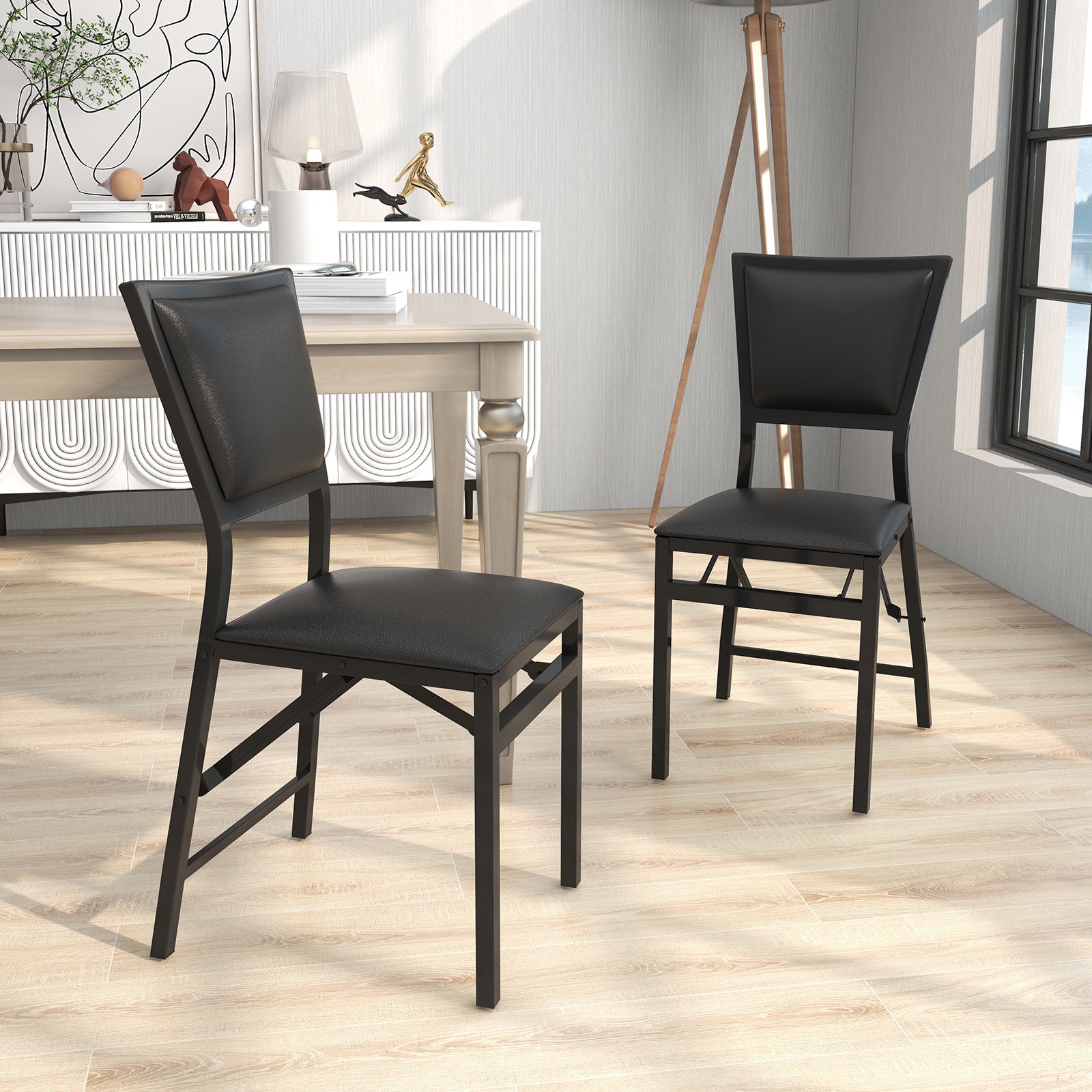 Set of 2 Metal Folding Dining Chair with Space Saving DesignÂ 