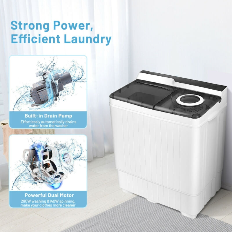 26 Pound Portable Semi-automatic Washing Machine with Built-in Drain Pump-Gray