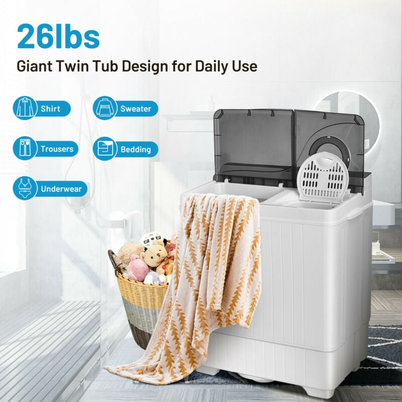 26 Pound Portable Semi-automatic Washing Machine with Built-in Drain Pump-Gray