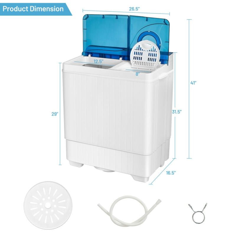 26 Pound Portable Semi-automatic Washing Machine with Built-in Drain Pump-Blue