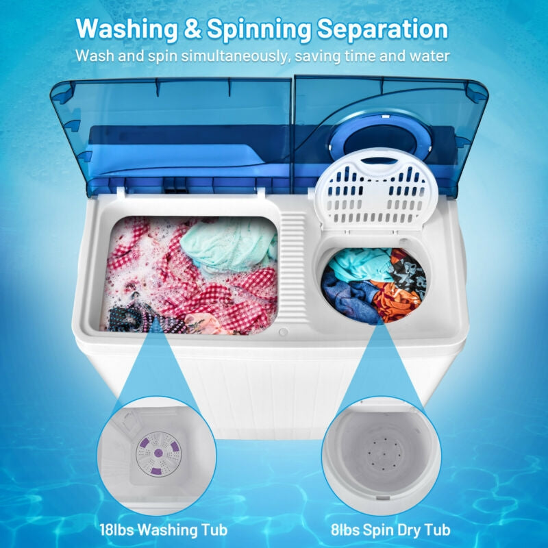 26 Pound Portable Semi-automatic Washing Machine with Built-in Drain Pump-Blue