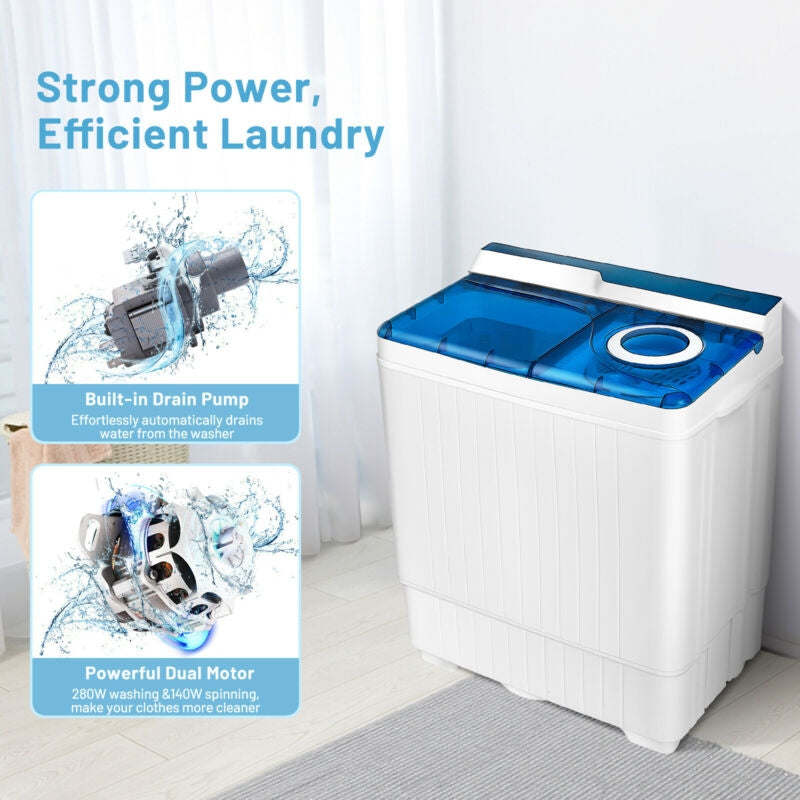 26 Pound Portable Semi-automatic Washing Machine with Built-in Drain Pump-Blue