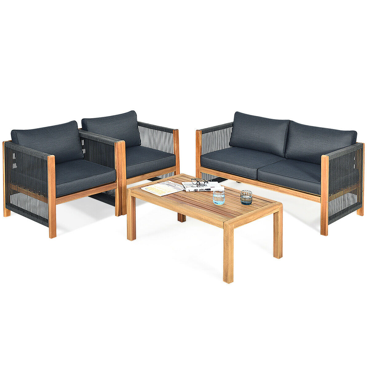 4 Pieces Acacia Wood Outdoor Patio Furniture Set