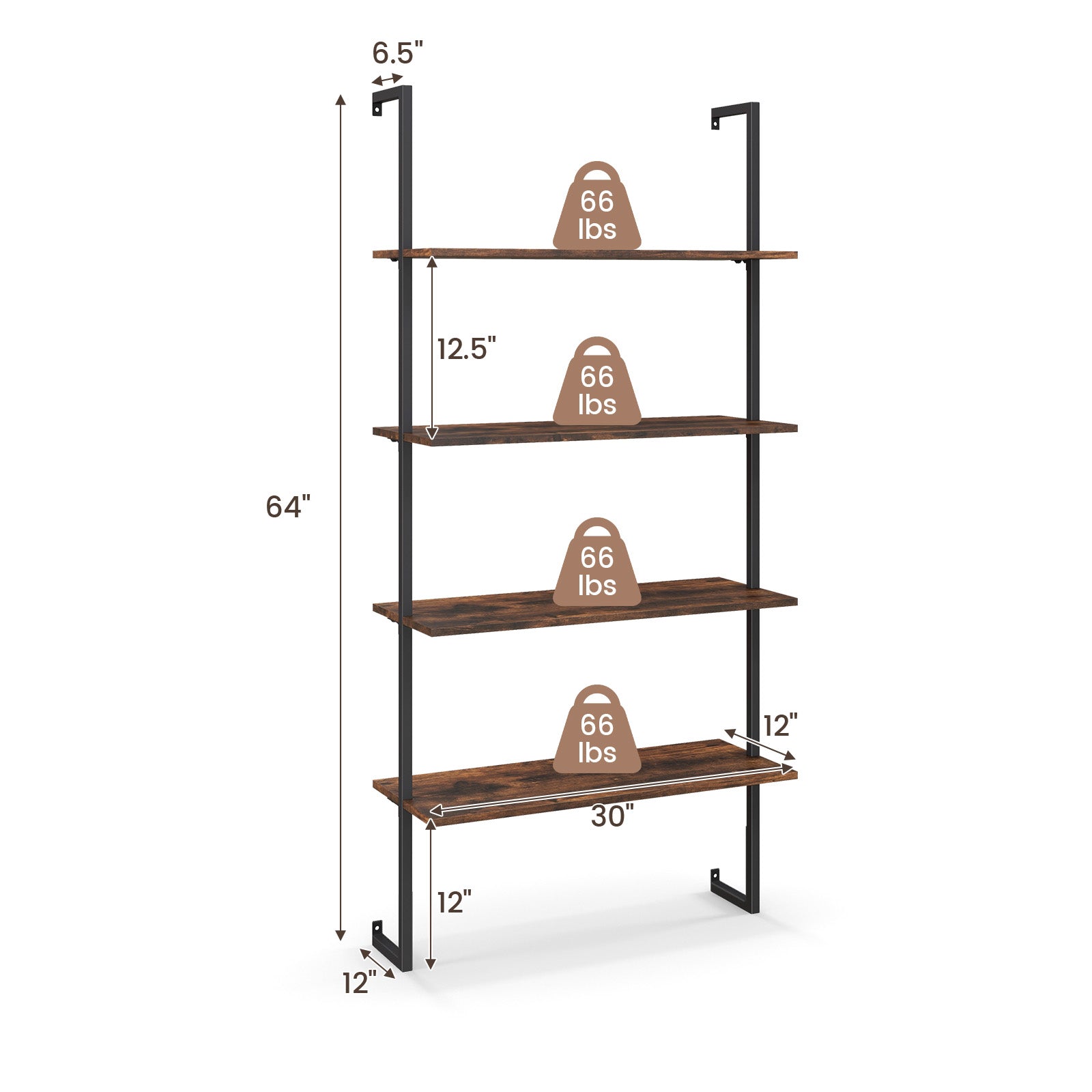 4-Tier Industrial Ladder Bookshelf with Metal Frame-Brown