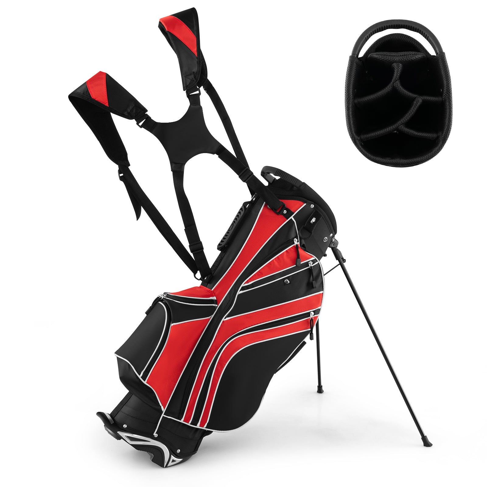 Golf Stand Cart Bag with 6 Way Divider Carry Pockets-Red