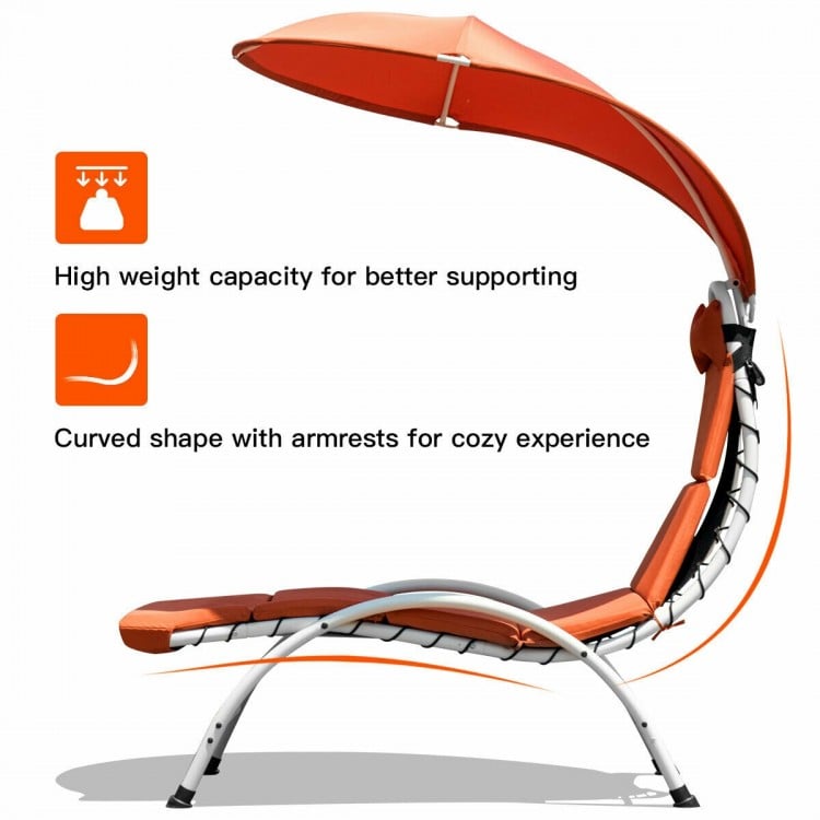 Patio Hanging Swing Hammock Chaise Lounger Chair with Canopy-Orange