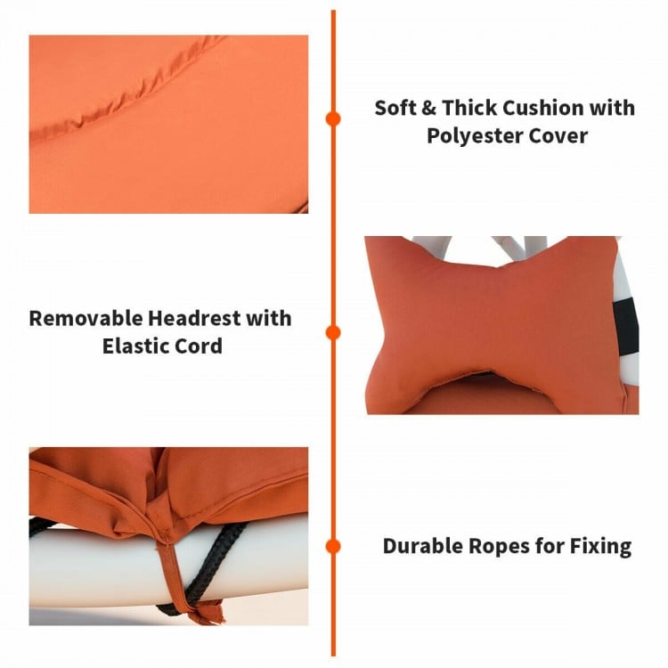Patio Hanging Swing Hammock Chaise Lounger Chair with Canopy-Orange