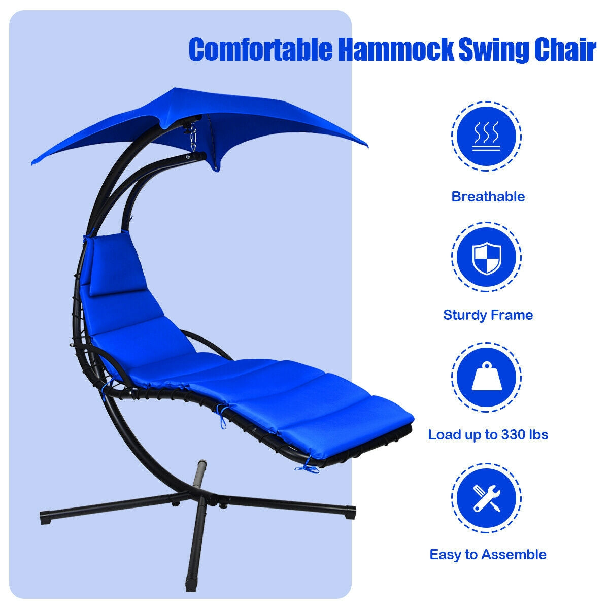 Hanging Stand Chaise Lounger Swing Chair with Pillow-Navy