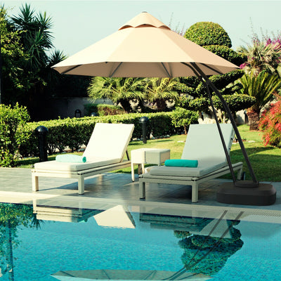 11 Feet Outdoor Cantilever Hanging Umbrella with Base and Wheels-Beige 