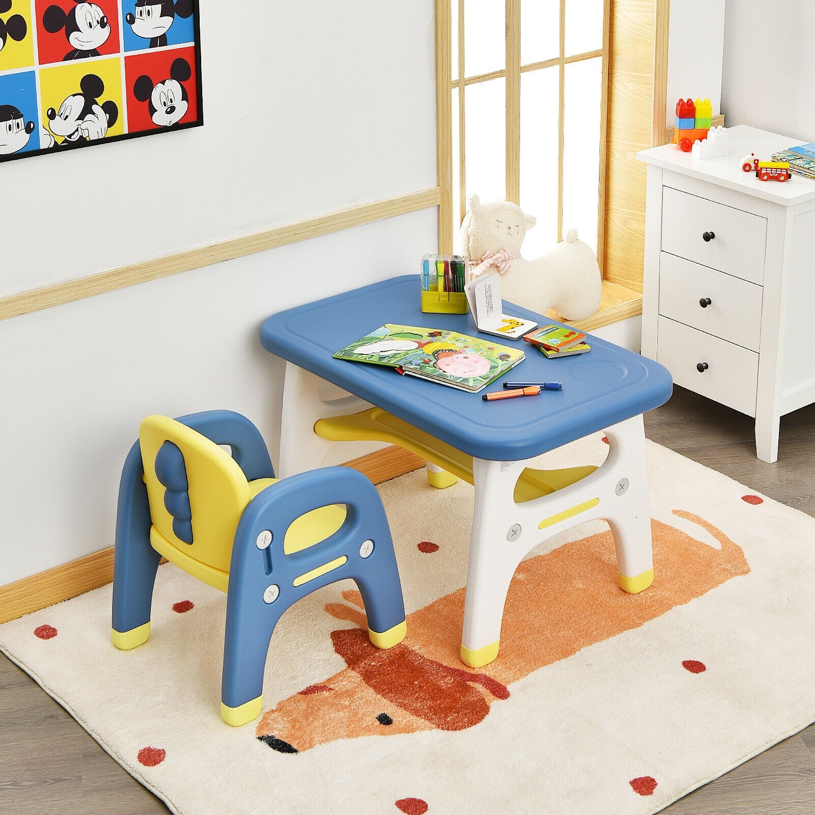 Kids Activity Table and Chair Set with Montessori Toys for Preschool and Kindergarten-Blue