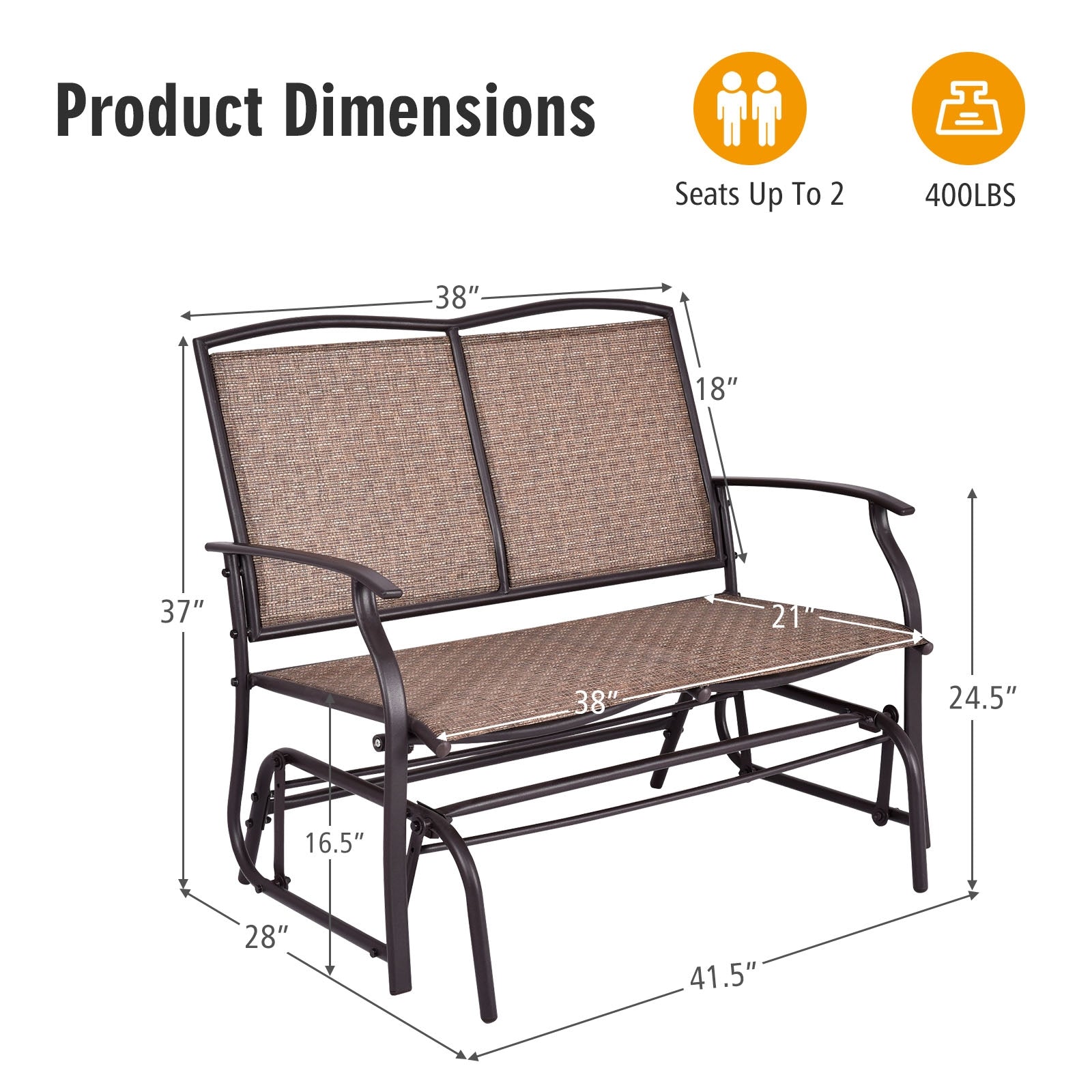 Iron Patio Rocking Chair for Outdoor Backyard and Lawn