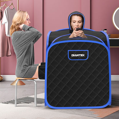800W 2 Person Portable Steam Sauna Tent SPA with Hat Side Holes 3L Steamer-Black 